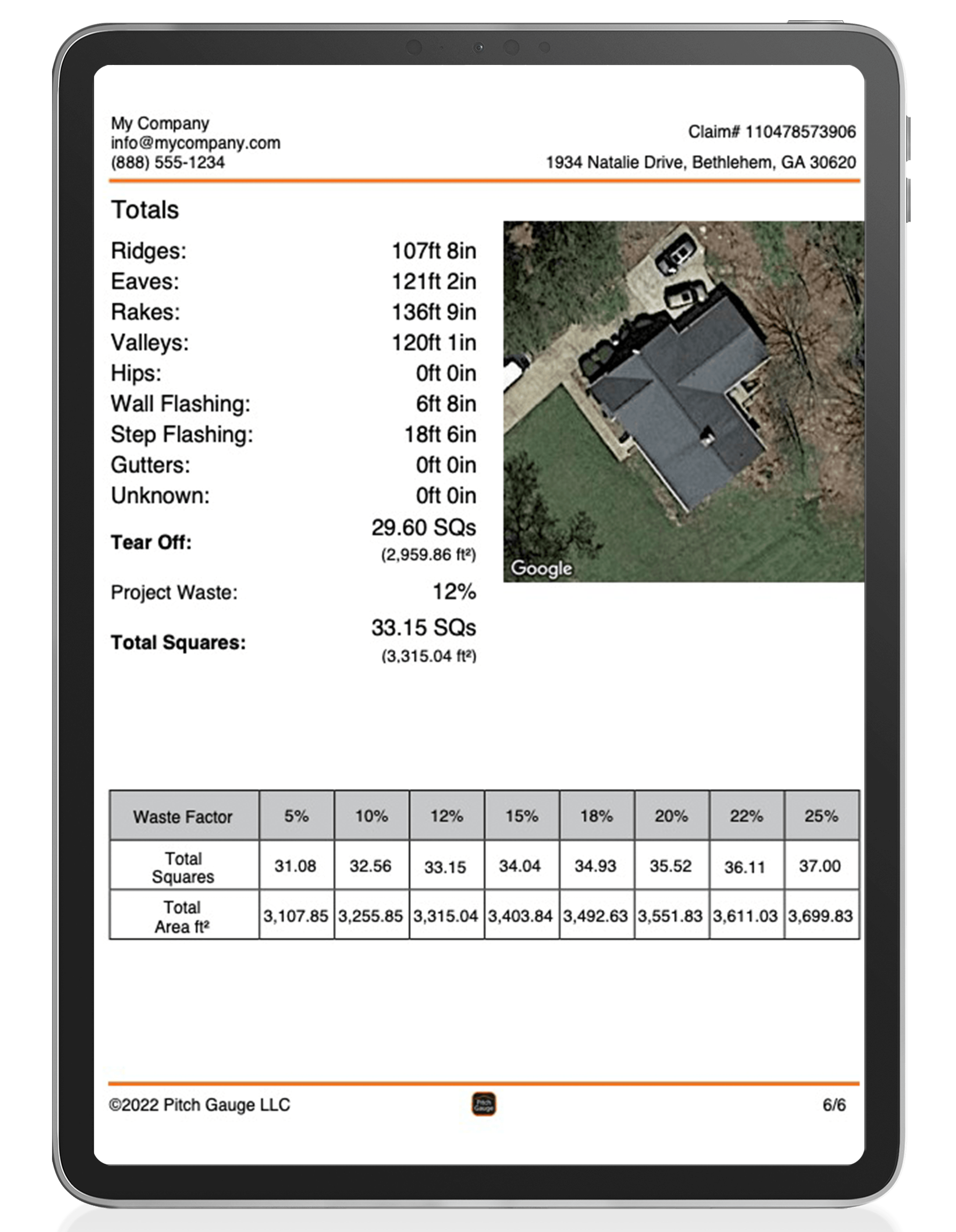 PG Reports on iPad — full report view